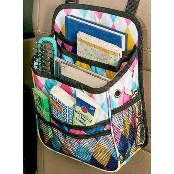 Diamond Argyle Backseat Auto Organizer Zippered Pocket Compartments Mesh Storage - Picture 2 of 2